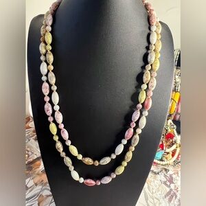 Vintage Czech Glass Picasso Bead Necklace 48” B17